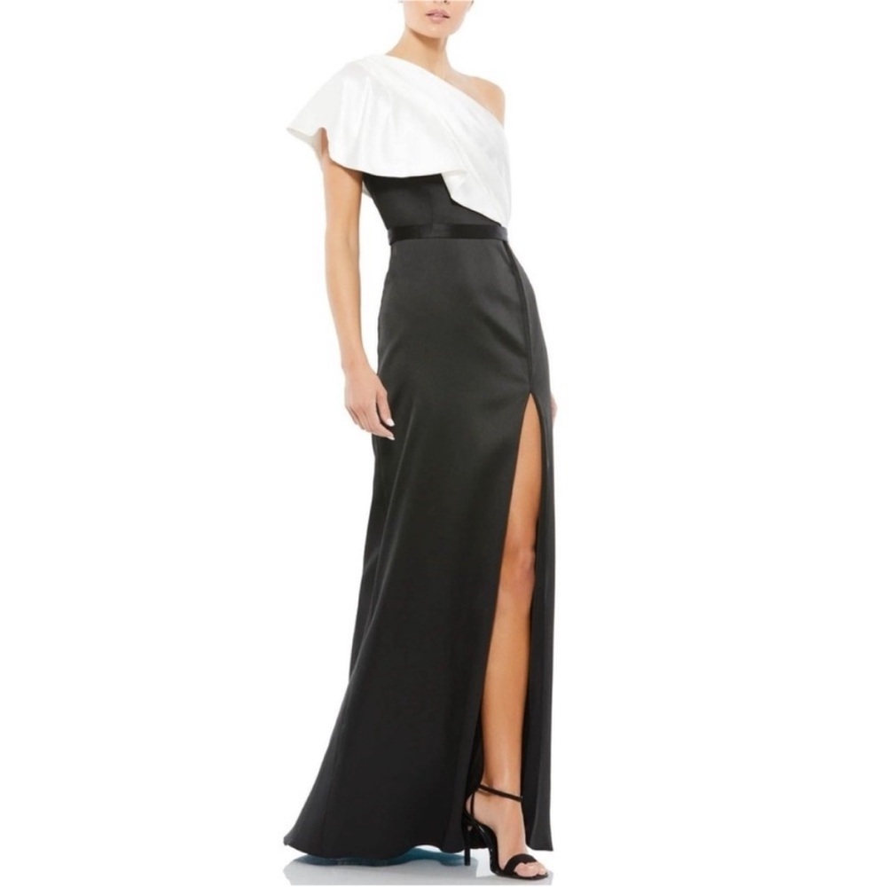 Mac Duggal 26599 Colorblock Black White One Sleeve Gown  2